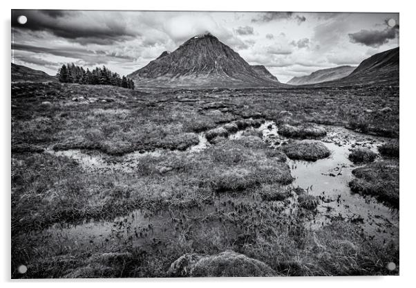 Buchaille Etive Mor from The Kings House in Monochrome Acrylic by John Frid