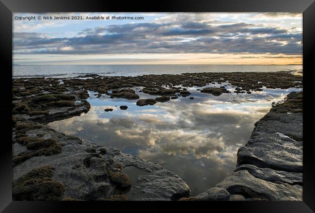 Rock Pool amazing cloud reflections Dunraven Bay Framed Print by Nick Jenkins