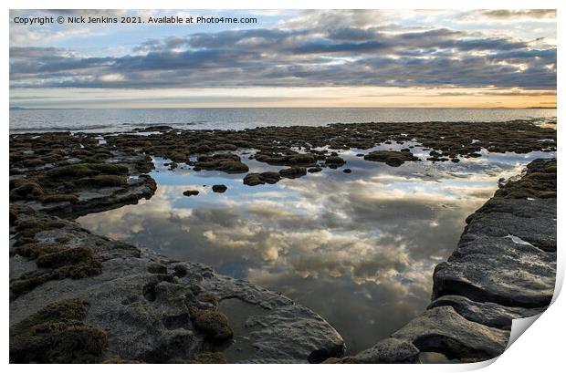 Rock Pool amazing cloud reflections Dunraven Bay Print by Nick Jenkins