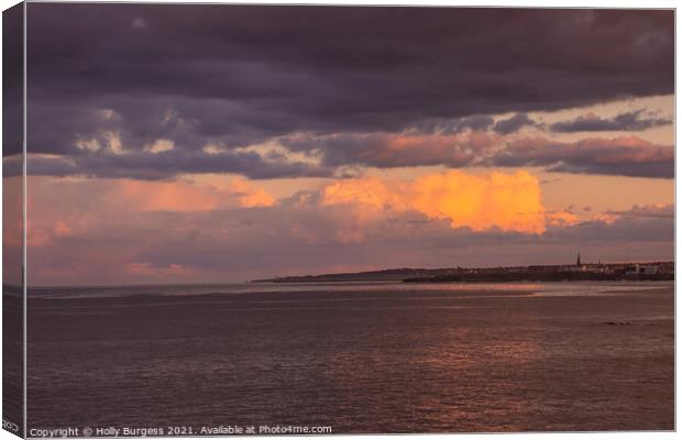 Whitley bay Night storm  Canvas Print by Holly Burgess
