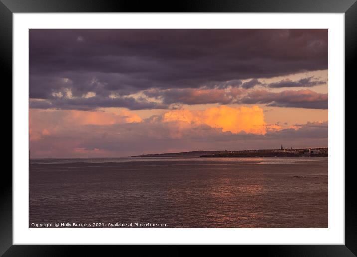 Whitley bay Night storm  Framed Mounted Print by Holly Burgess