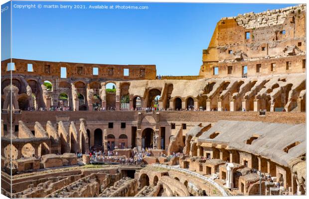 Rome Colosseum Interior Italy Canvas Print by martin berry
