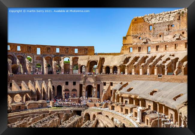 Rome Colosseum Interior Italy Framed Print by martin berry