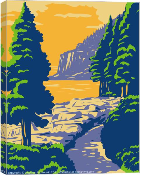 Ocean Path with the Otter Cliff in Acadia National Park on Mount Desert Island Maine United States WPA Poster Art Canvas Print by Aloysius Patrimonio