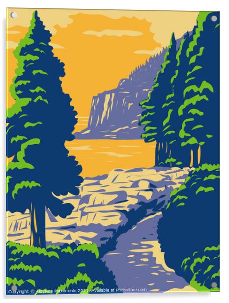 Ocean Path with the Otter Cliff in Acadia National Park on Mount Desert Island Maine United States WPA Poster Art Acrylic by Aloysius Patrimonio