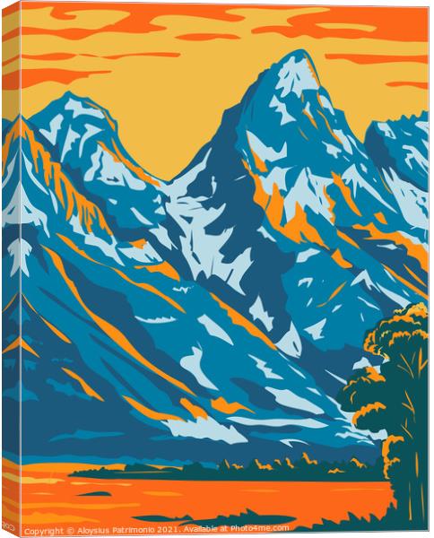 Snowcapped Peaks of Grand Teton National Park Located in Wyoming United States of America WPA Poster Art  Canvas Print by Aloysius Patrimonio