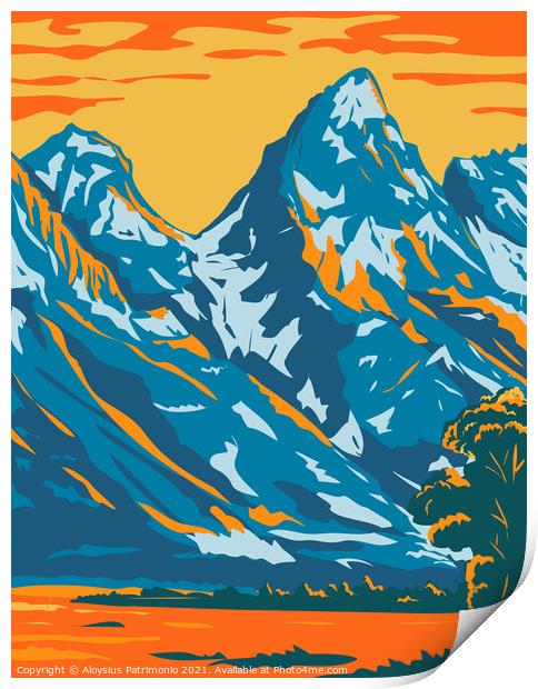Snowcapped Peaks of Grand Teton National Park Located in Wyoming United States of America WPA Poster Art  Print by Aloysius Patrimonio