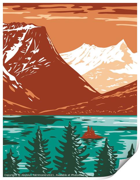 Saint Mary Lake in Glacier National Park located in Montana United States of America WPA Poster Art Print by Aloysius Patrimonio