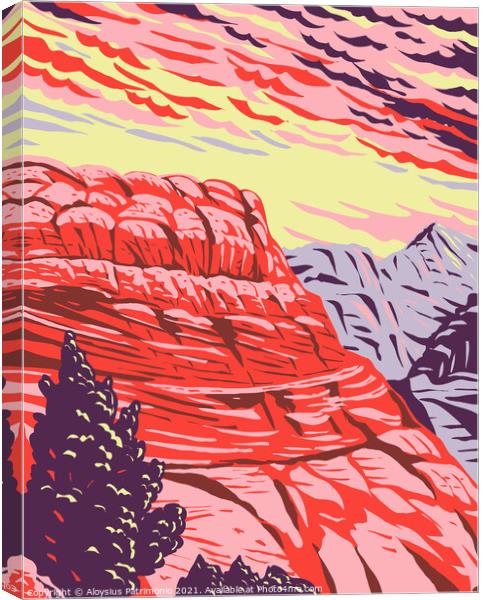 The Vermilion Cliffs National Monument in Coconino County Arizona includes the Paria Plateau Vermilion Cliffs Coyote Buttes and Paria Canyon WPA Poster Art Canvas Print by Aloysius Patrimonio