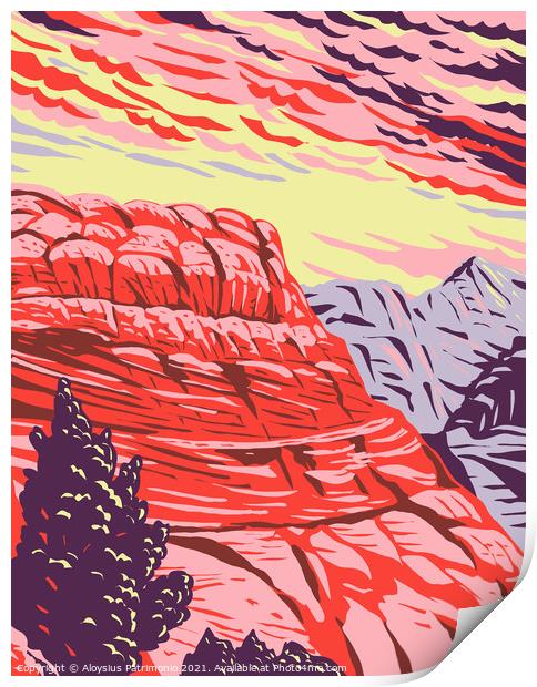 The Vermilion Cliffs National Monument in Coconino County Arizona includes the Paria Plateau Vermilion Cliffs Coyote Buttes and Paria Canyon WPA Poster Art Print by Aloysius Patrimonio