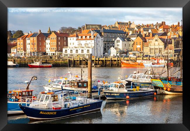 Whitby Harbour and Fishing Boats Framed Print by martin berry