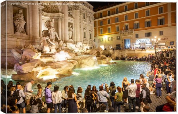 Rome Trevi Fountain Night Canvas Print by martin berry