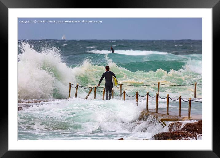 Surfers and Rough Waves  Framed Mounted Print by martin berry