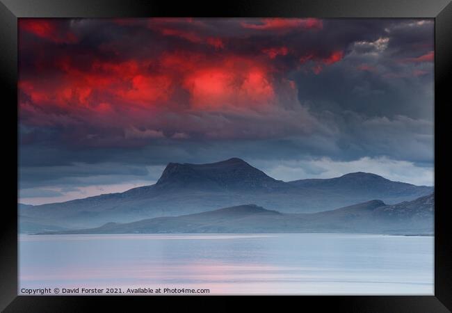 Gloaming Fire and Mist, Beinn Ghobhlach, Scotland Framed Print by David Forster