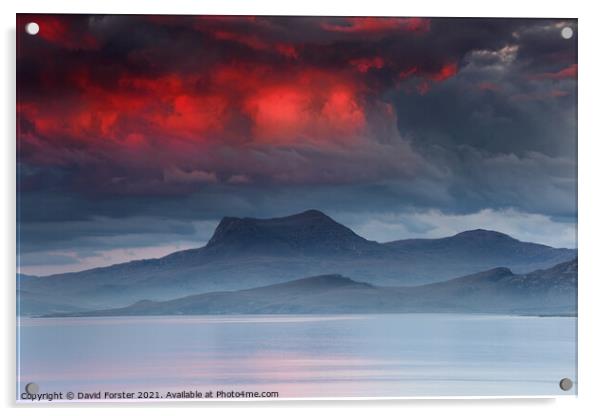 Gloaming Fire and Mist, Beinn Ghobhlach, Scotland Acrylic by David Forster