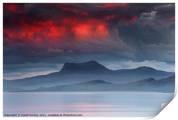 Gloaming Fire and Mist, Beinn Ghobhlach, Scotland Print by David Forster