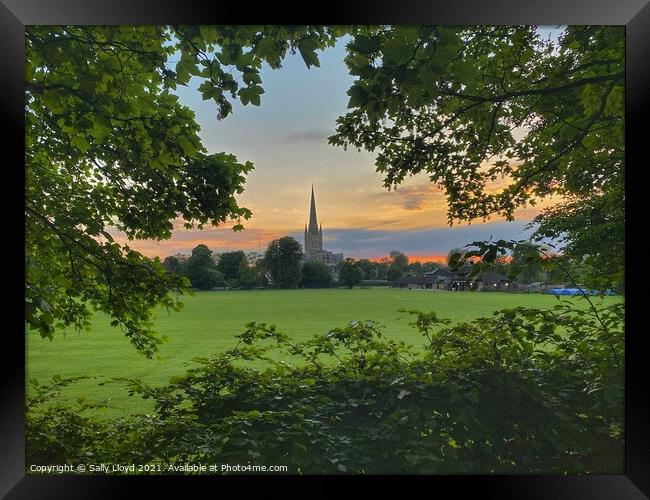 Summer sunset at Norwich Cathedral Framed Print by Sally Lloyd