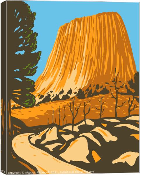 Devils Tower National Monument in Bear Lodge Ranger District of the Black Hills in Wyoming WPA Poster Art Canvas Print by Aloysius Patrimonio