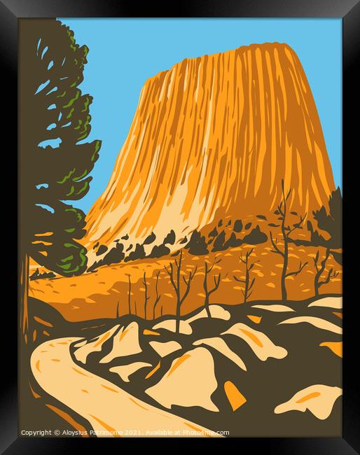 Devils Tower National Monument in Bear Lodge Ranger District of the Black Hills in Wyoming WPA Poster Art Framed Print by Aloysius Patrimonio