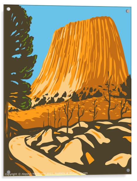 Devils Tower National Monument in Bear Lodge Ranger District of the Black Hills in Wyoming WPA Poster Art Acrylic by Aloysius Patrimonio