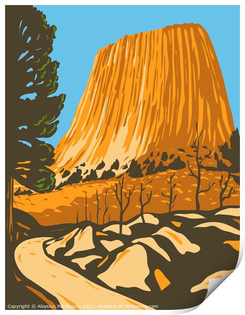 Devils Tower National Monument in Bear Lodge Ranger District of the Black Hills in Wyoming WPA Poster Art Print by Aloysius Patrimonio