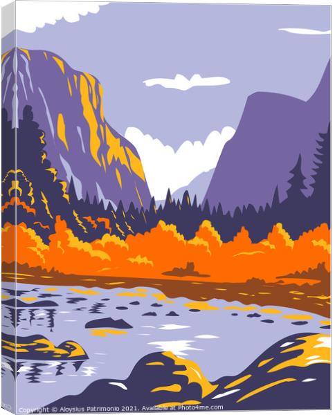 El Capitan or El Cap during fall in Yosemite National Park Sierra Nevada of Central California WPA Poster Art Canvas Print by Aloysius Patrimonio