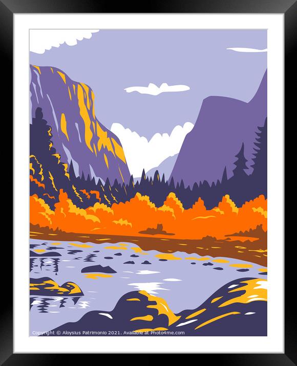 El Capitan or El Cap during fall in Yosemite National Park Sierra Nevada of Central California WPA Poster Art Framed Mounted Print by Aloysius Patrimonio