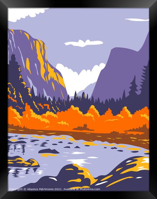 El Capitan or El Cap during fall in Yosemite National Park Sierra Nevada of Central California WPA Poster Art Framed Print by Aloysius Patrimonio