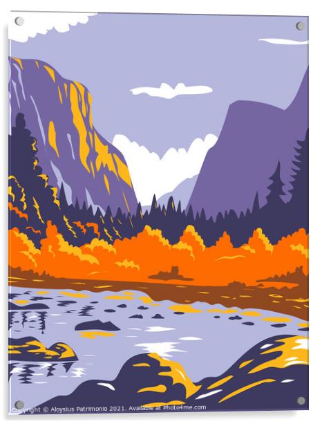 El Capitan or El Cap during fall in Yosemite National Park Sierra Nevada of Central California WPA Poster Art Acrylic by Aloysius Patrimonio