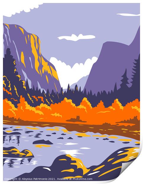 El Capitan or El Cap during fall in Yosemite National Park Sierra Nevada of Central California WPA Poster Art Print by Aloysius Patrimonio