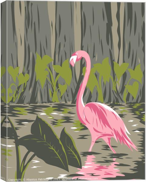 Flamingo in the Everglades National Park Located in Florida United States of America WPA Poster Art Canvas Print by Aloysius Patrimonio