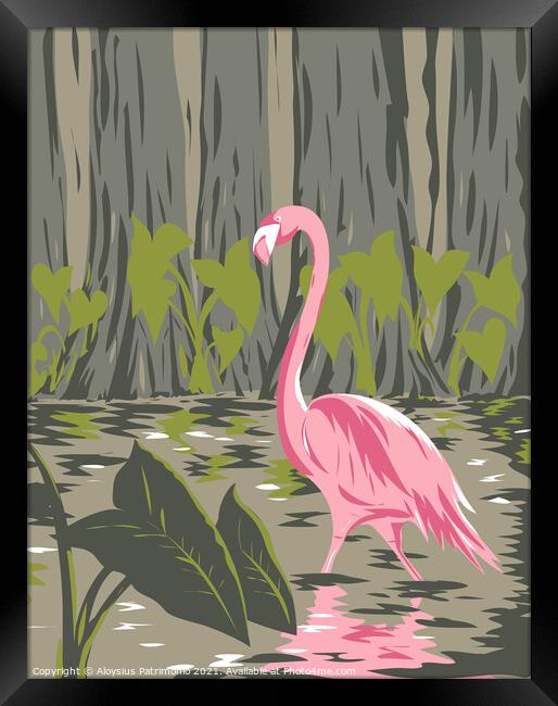Flamingo in the Everglades National Park Located in Florida United States of America WPA Poster Art Framed Print by Aloysius Patrimonio