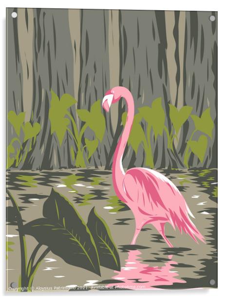 Flamingo in the Everglades National Park Located in Florida United States of America WPA Poster Art Acrylic by Aloysius Patrimonio