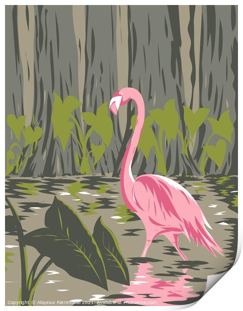 Flamingo in the Everglades National Park Located in Florida United States of America WPA Poster Art Print by Aloysius Patrimonio