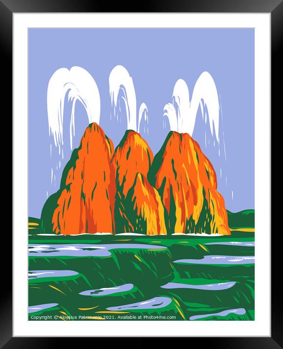 Fly Geyser or Fly Ranch Geyser Located in Black Rock Desert Washoe County Nevada WPA Poster Art Framed Mounted Print by Aloysius Patrimonio