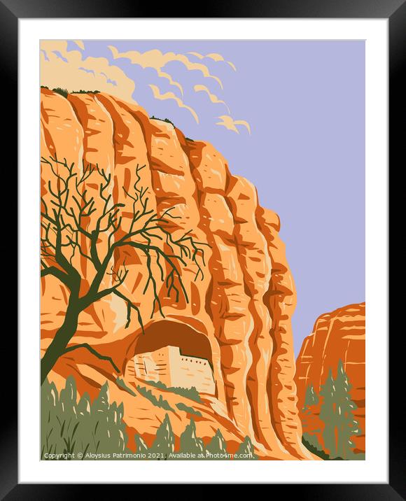 Mogollon Cliff Dwellings in Gila Cliff Dwellings National Monument Located in the Gila Wilderness New Mexico WPA Poster Art Framed Mounted Print by Aloysius Patrimonio