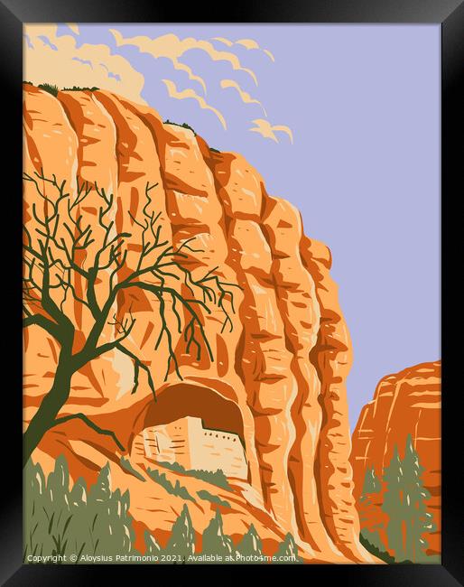 Mogollon Cliff Dwellings in Gila Cliff Dwellings National Monument Located in the Gila Wilderness New Mexico WPA Poster Art Framed Print by Aloysius Patrimonio