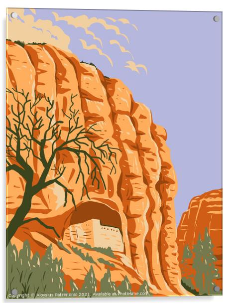 Mogollon Cliff Dwellings in Gila Cliff Dwellings National Monument Located in the Gila Wilderness New Mexico WPA Poster Art Acrylic by Aloysius Patrimonio