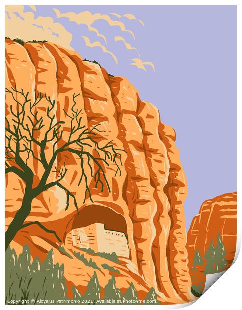 Mogollon Cliff Dwellings in Gila Cliff Dwellings National Monument Located in the Gila Wilderness New Mexico WPA Poster Art Print by Aloysius Patrimonio