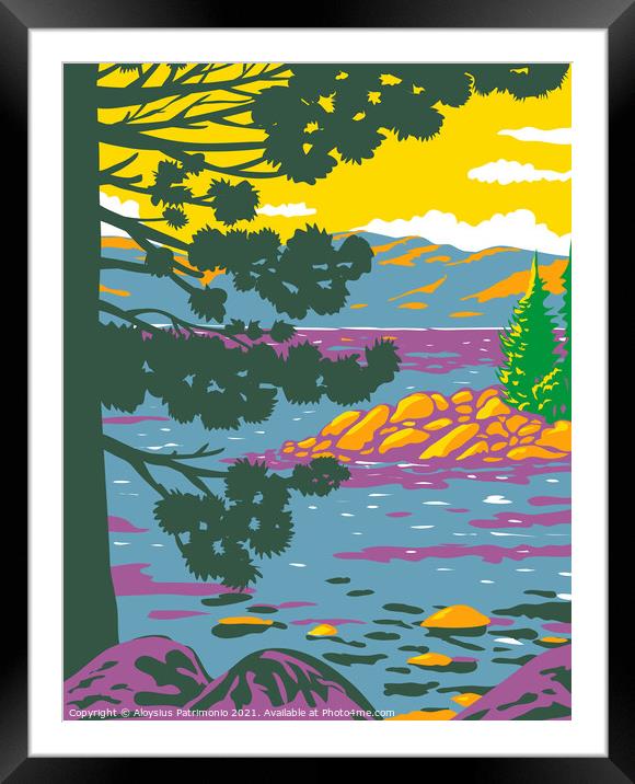 Emerald Bay Lake Tahoe in the Sierra Nevada Mountains located in California United States WPA Poster Art Framed Mounted Print by Aloysius Patrimonio