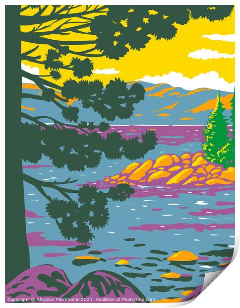 Emerald Bay Lake Tahoe in the Sierra Nevada Mountains located in California United States WPA Poster Art Print by Aloysius Patrimonio