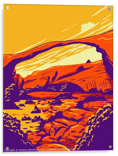 Landscape Arch located in Arches National Park Utah United States  WPA Poster Art Acrylic by Aloysius Patrimonio
