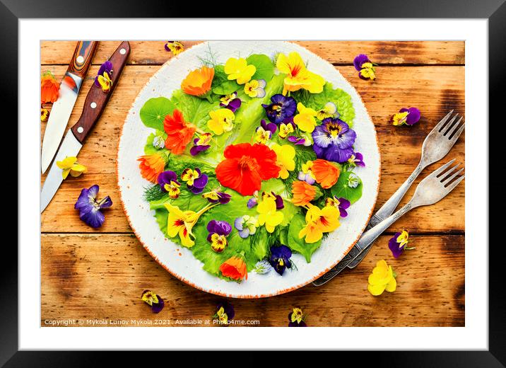 Spring salad with greens and edible flowers Framed Mounted Print by Mykola Lunov Mykola
