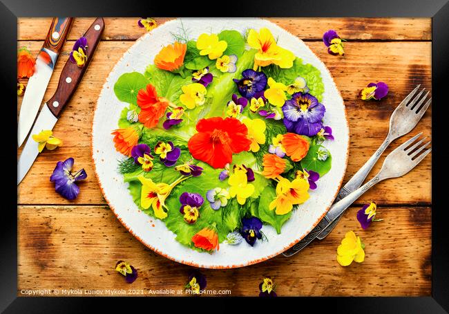 Spring salad with greens and edible flowers Framed Print by Mykola Lunov Mykola
