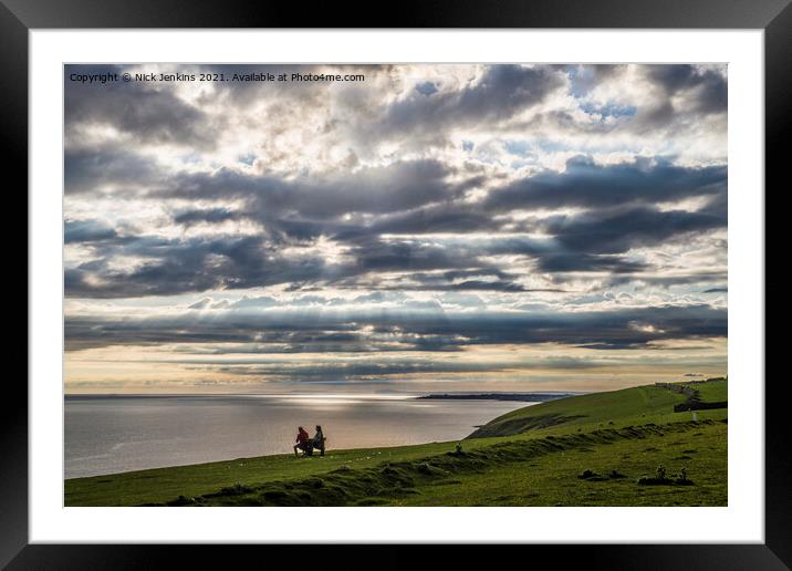 Couple on Bench at Sunset Dunraven Bay South Wales Framed Mounted Print by Nick Jenkins