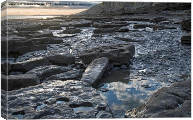 Dunraven Bay Rocks and Reflecting Pools Canvas Print by Nick Jenkins