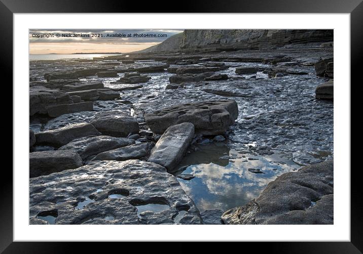 Dunraven Bay Rocks and Reflecting Pools Framed Mounted Print by Nick Jenkins