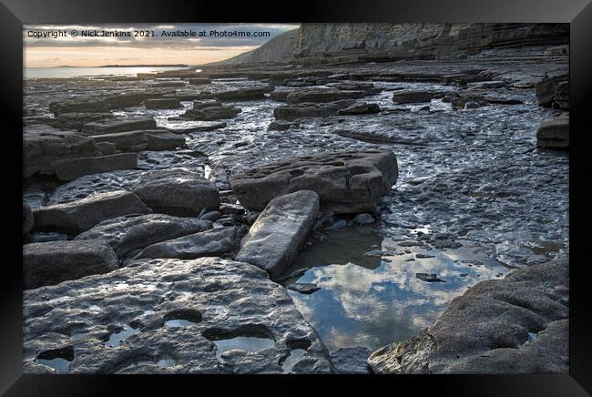 Dunraven Bay Rocks and Reflecting Pools Framed Print by Nick Jenkins
