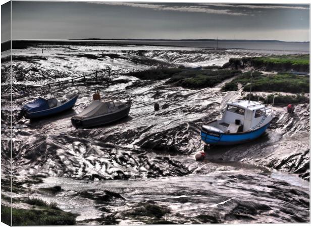 Fishing boats in harbour at low tide Canvas Print by mark humpage