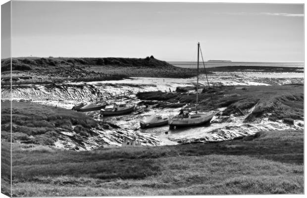 Boats in Clevedon harbour mud at low tide Canvas Print by mark humpage